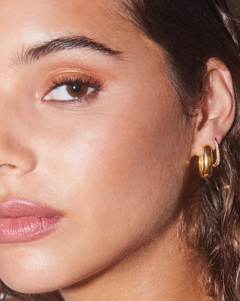  Ellen Luxe 18k Gold Vermeil Huggie Earrings In White Sapphire