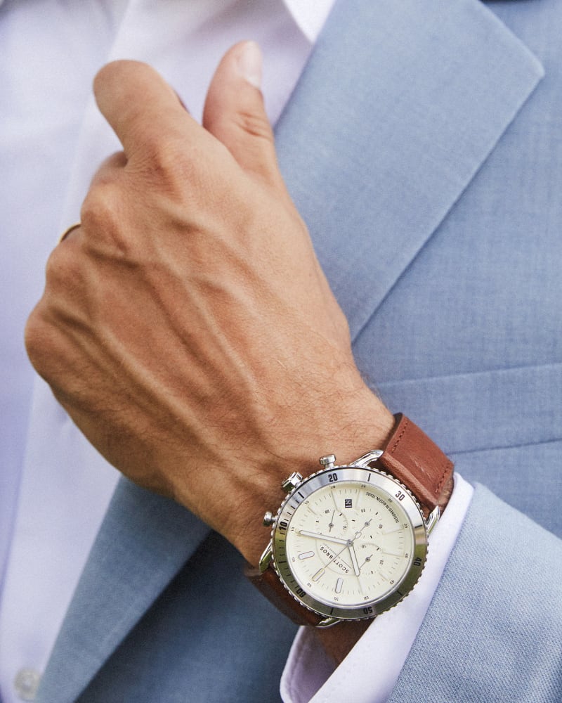  Evans Stainless Steel 44mm Chronograph Watch In Ivory