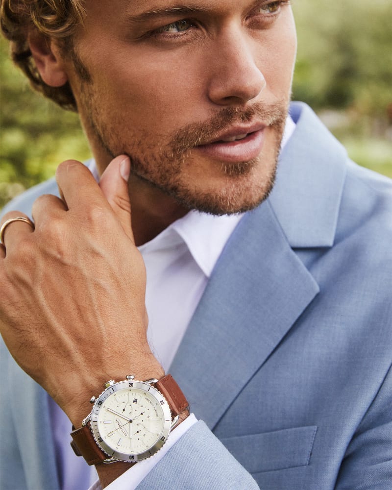  Evans Stainless Steel 44mm Chronograph Watch In Ivory
