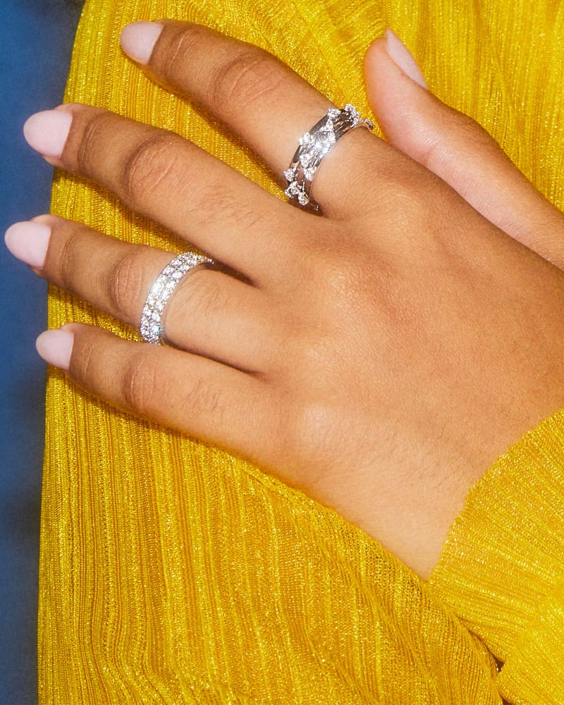  Haven Silver Crystal Heart Rings Set Of 3 In White Crystal
