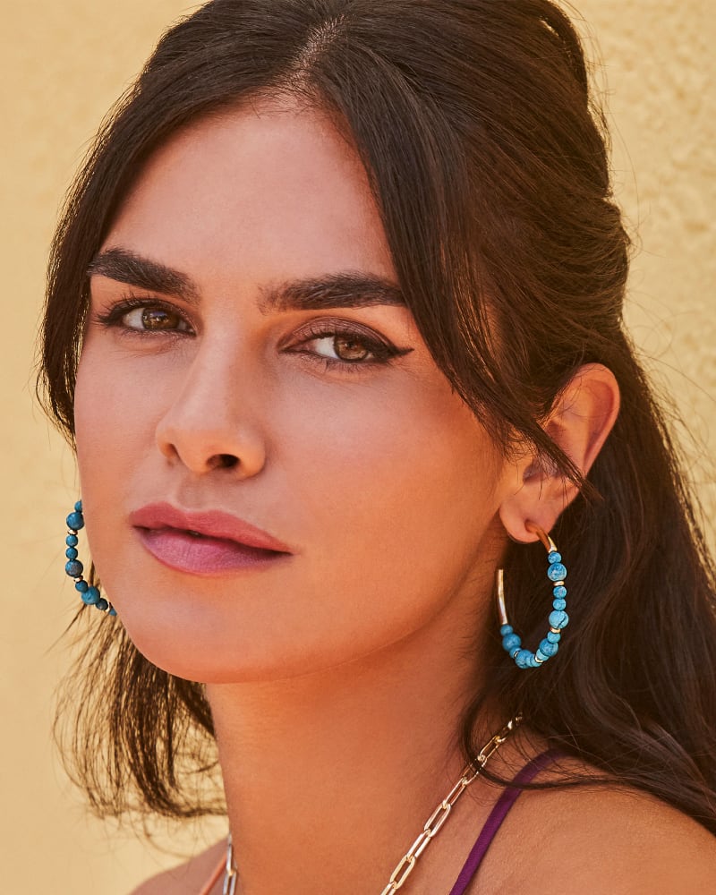  Jovie Gold Beaded Hoop Earrings In Variegated Dark Teal Magnesite