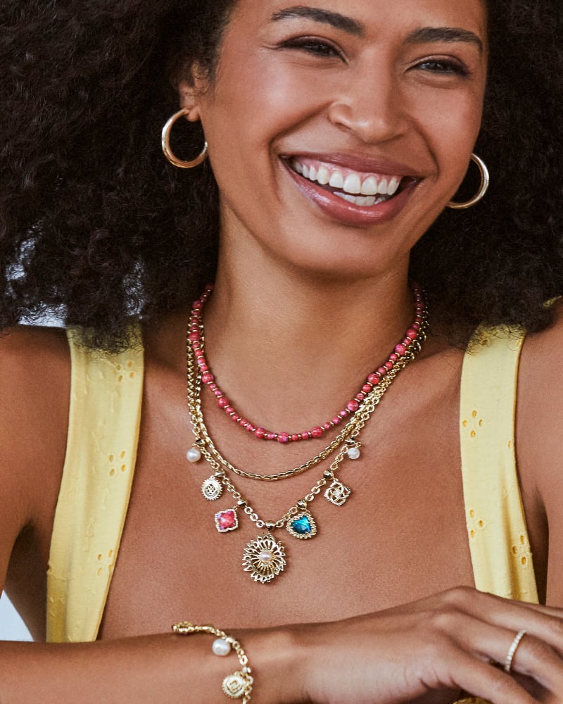  Jovie Gold Beaded Strand Necklace In Bronze Veined Red And Fuchsia Magnesite
