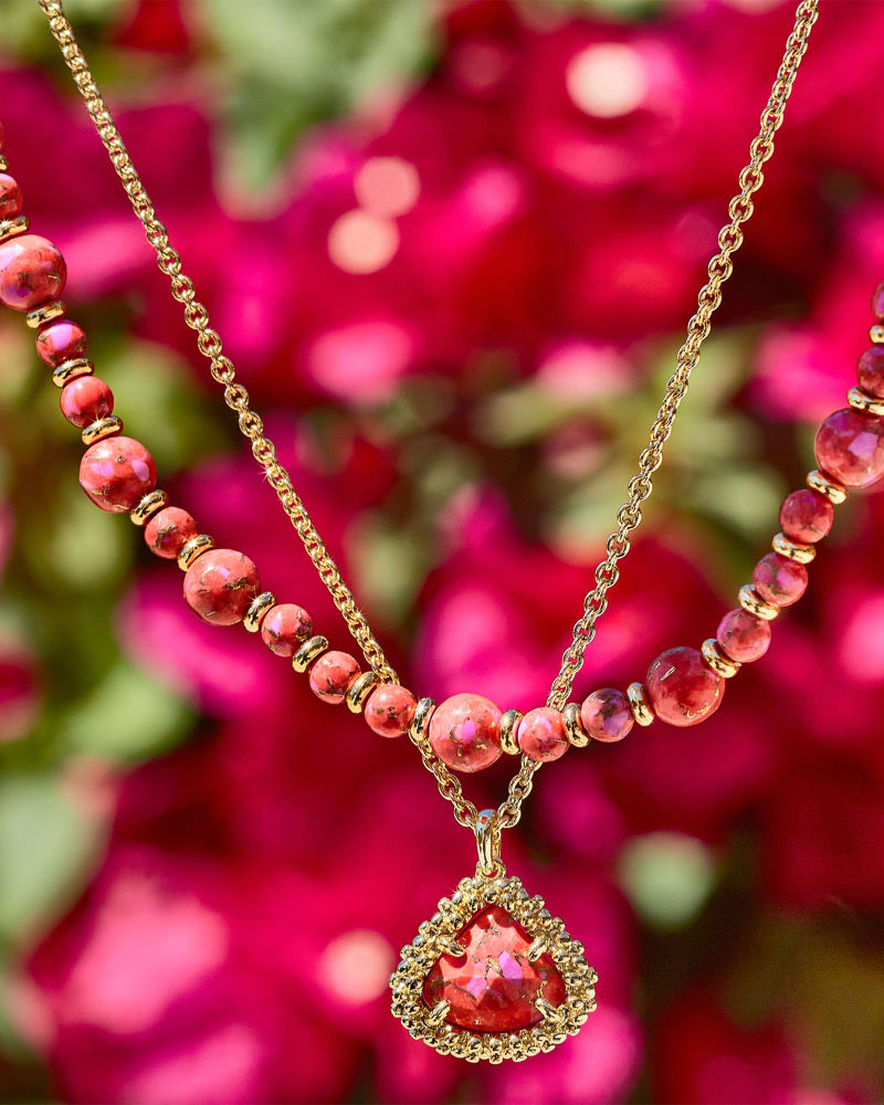  Jovie Gold Beaded Strand Necklace In Bronze Veined Red And Fuchsia Magnesite