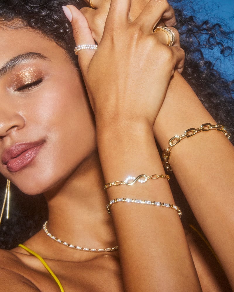  Juliette Gold Delicate Chain Bracelet In White Crystal