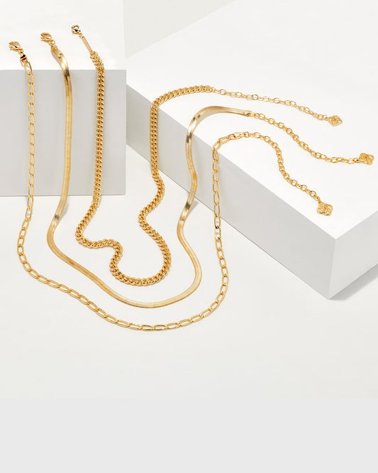  Set Of 3 Chain Necklace Layering Set In Gold