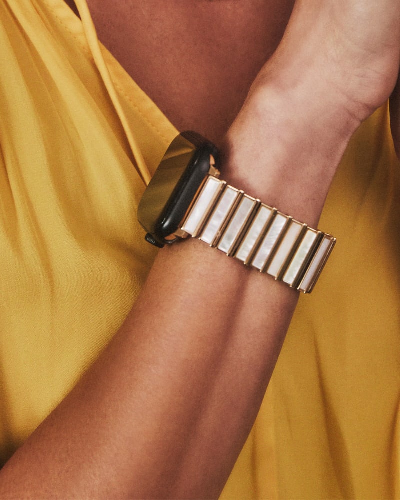  Leanor Gold Tone Stainless Steel Watch Band In Ivory Mother-of-Pearl