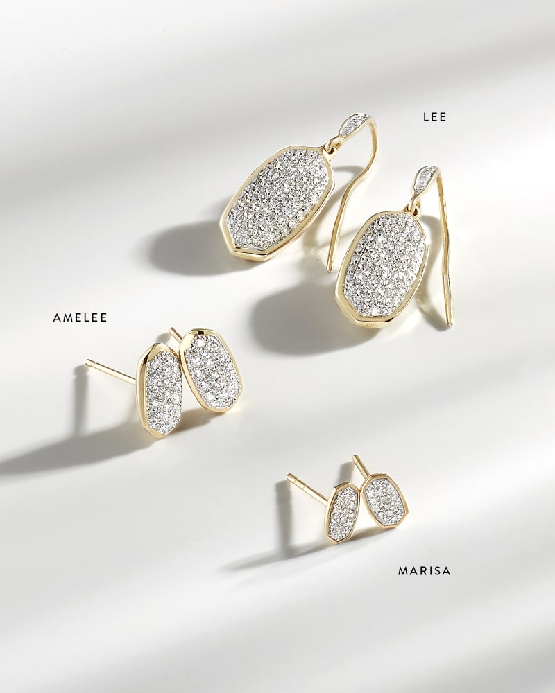  Marisa Stud Earrings In White Diamond And 14k Yellow Gold