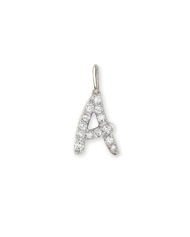  14k White Gold Letter A Charm In White Diamond