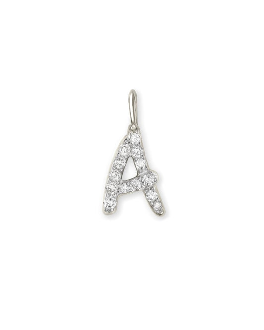  14k White Gold Letter A Charm In White Diamond