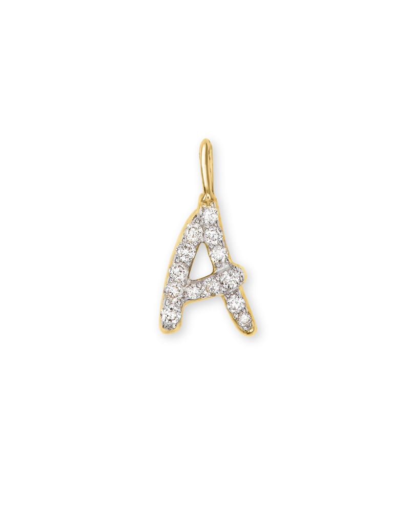  14k Yellow Gold Letter A Charm In White Diamond