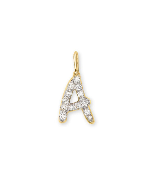  14k Yellow Gold Letter A Charm In White Diamond