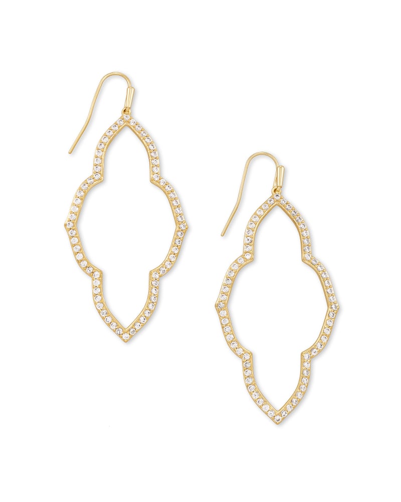  Abbie Gold Open Frame Earrings In White Crystal
