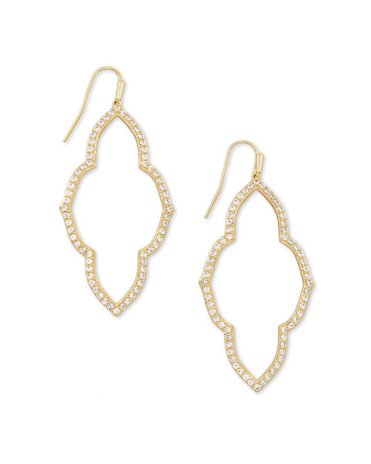  Abbie Gold Open Frame Earrings In White Crystal