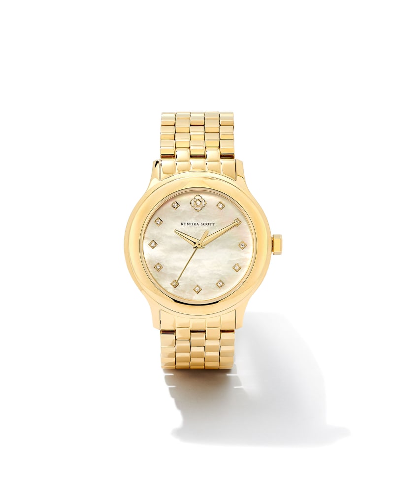  Alex Gold Tone Stainless Steel 35mm Diamond Dial Watch In Ivory Mother-of-Pearl