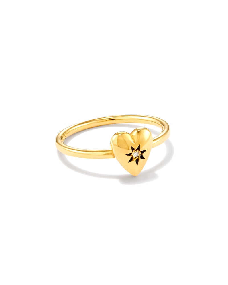  Angie Heart Bright Cut Band Ring In 18k Yellow Gold Vermeil