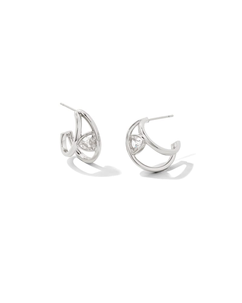  Arden Silver Huggie Earrings In White Crystal