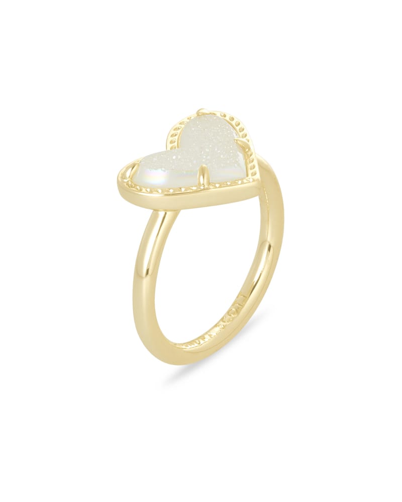  Ari Heart Gold Band Ring In Iridescent Drusy