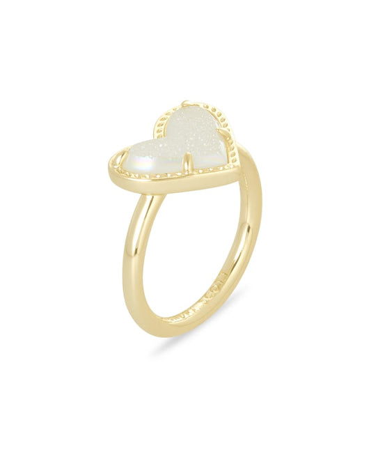  Ari Heart Gold Band Ring In Iridescent Drusy