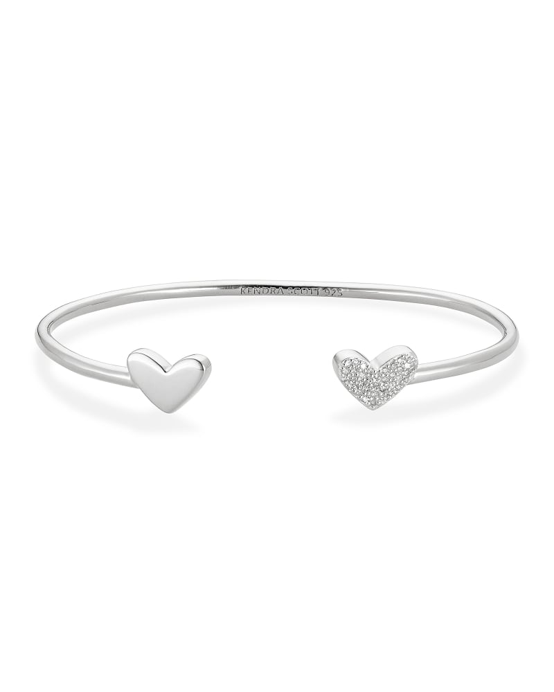  Ari Heart Sterling Silver Cuff Bracelet In White Diamond
