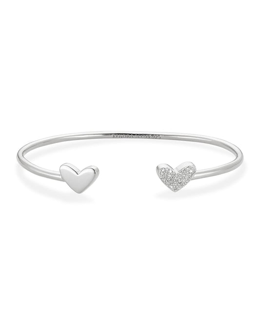  Ari Heart Sterling Silver Cuff Bracelet In White Diamond