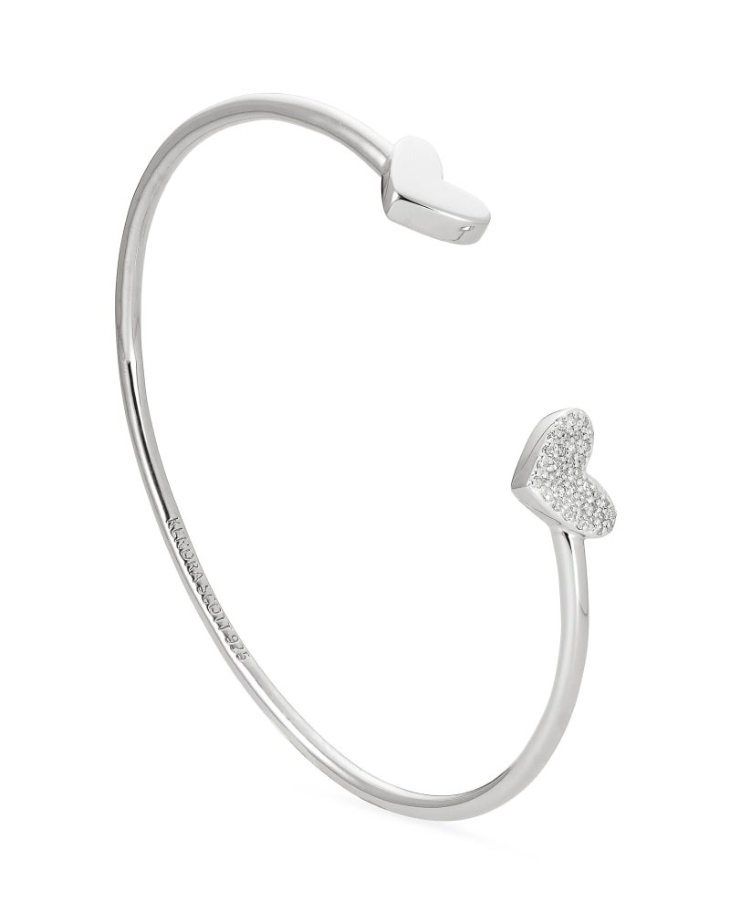  Ari Heart Sterling Silver Cuff Bracelet In White Diamond