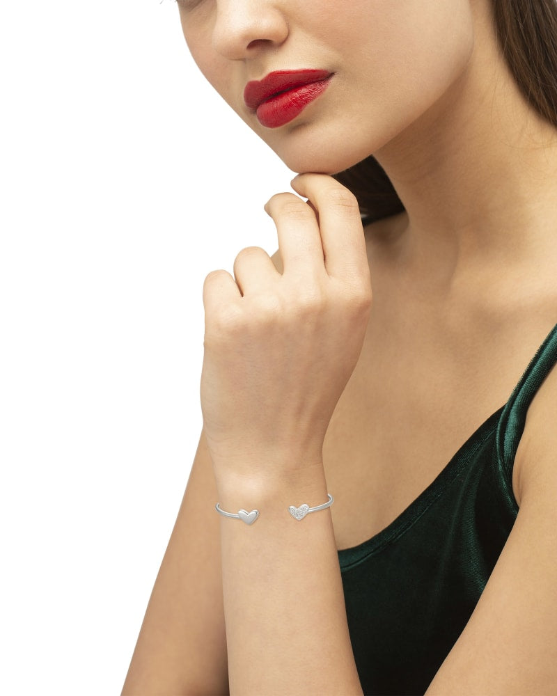  Ari Heart Sterling Silver Cuff Bracelet In White Diamond