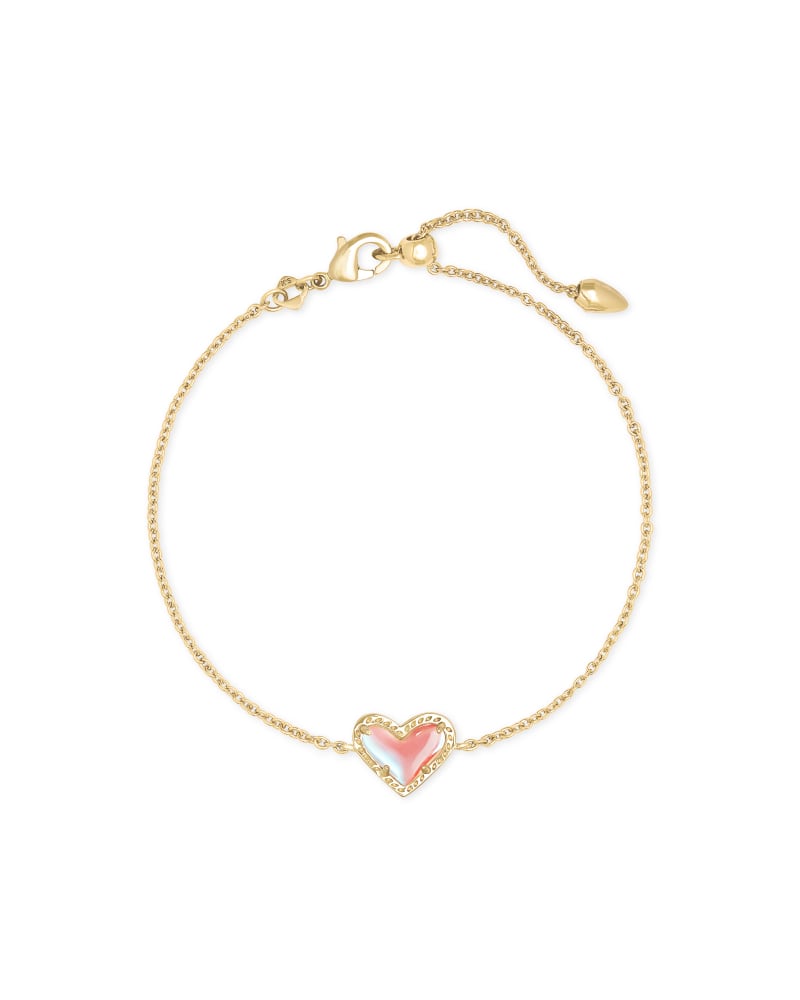  Ari Heart Gold Chain Bracelet In Dichroic Glass