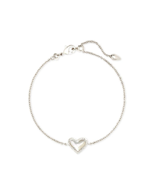  Ari Heart Silver Chain Bracelet In Ivory Mother-of-Pearl