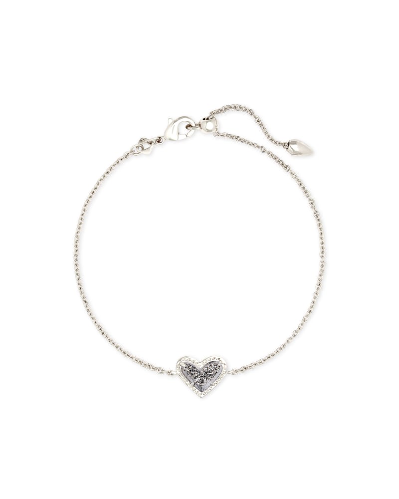  Ari Heart Silver Chain Bracelet In Platinum Drusy