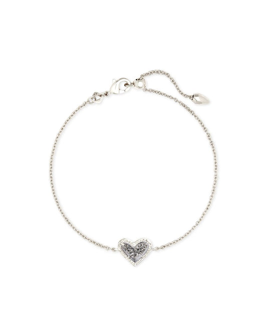  Ari Heart Silver Chain Bracelet In Platinum Drusy