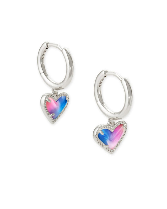  Ari Heart Silver Huggie Earrings In Watercolor Illusion