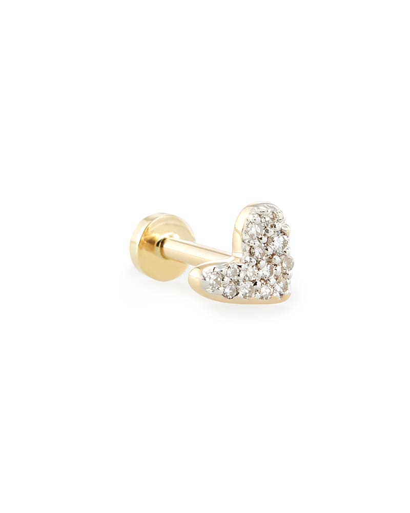  Heart Mini 14k Yellow Gold Single Stud Earring In White Diamond