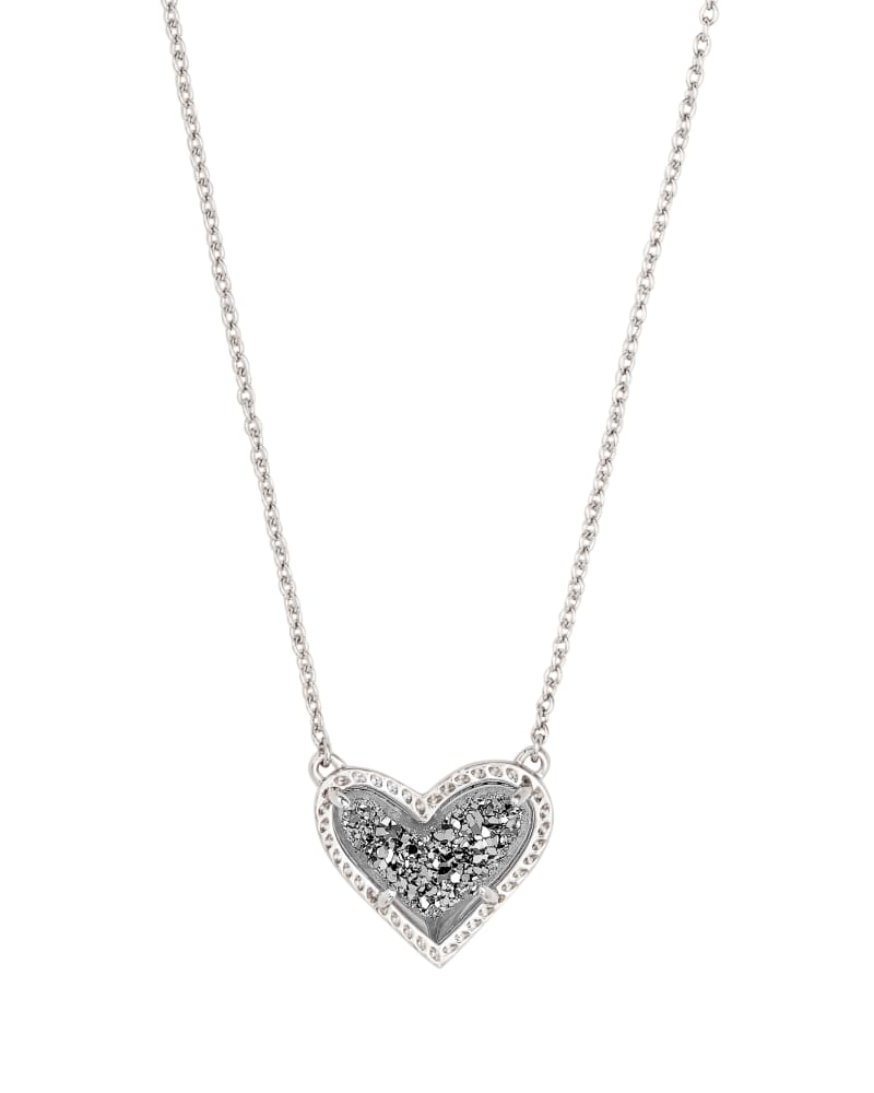  Ari Heart Silver Pendant Necklace In Platinum Drusy