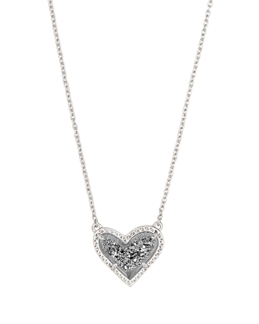  Ari Heart Silver Pendant Necklace In Platinum Drusy