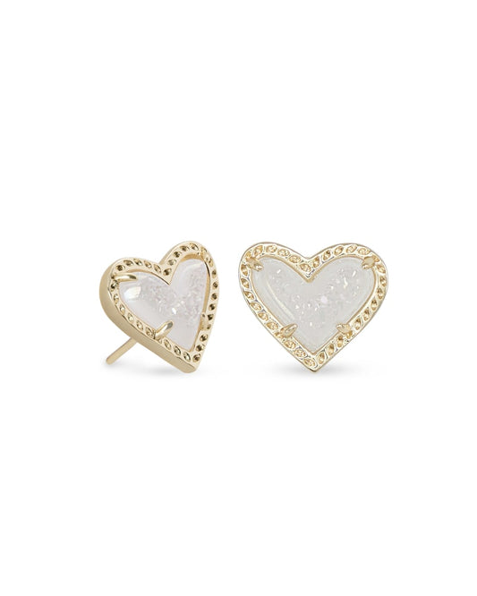  Ari Heart Gold Stud Earrings In Iridescent Drusy