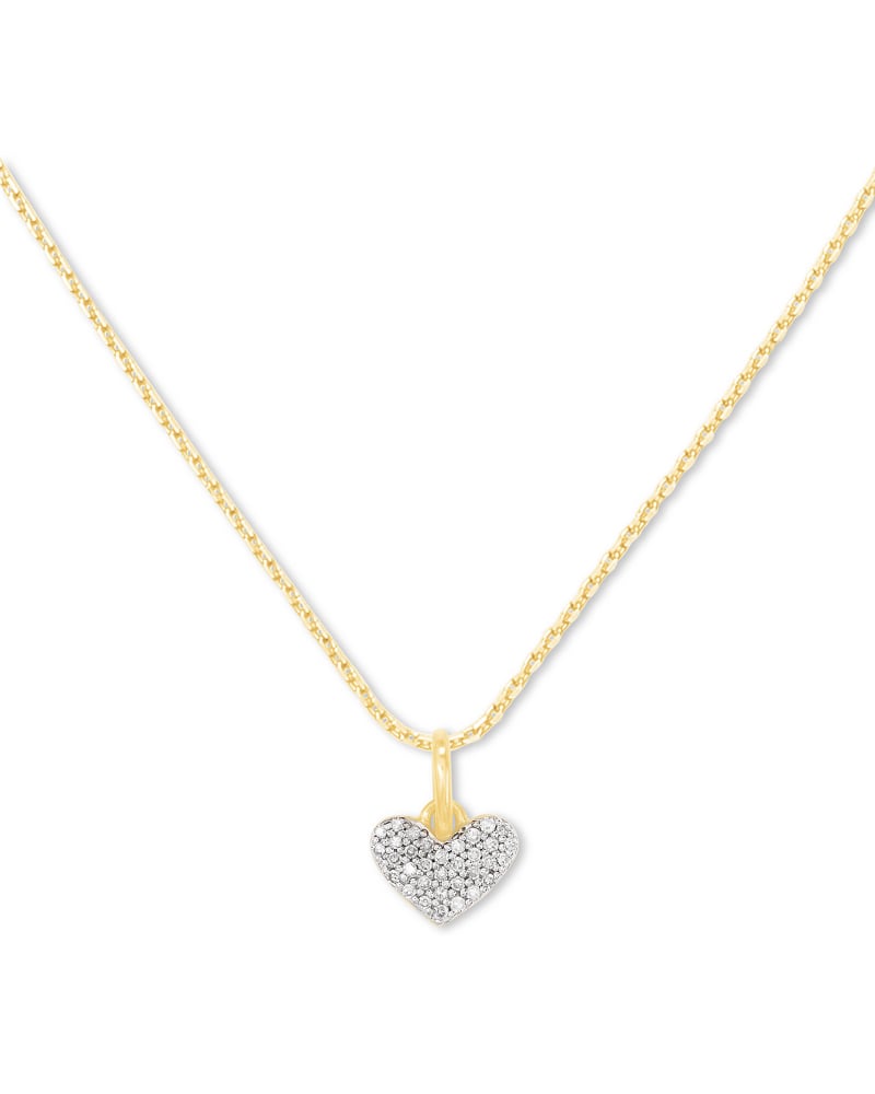  Ari Pave Heart 18k Yellow Gold Vermeil Charm Necklace In White Diamond
