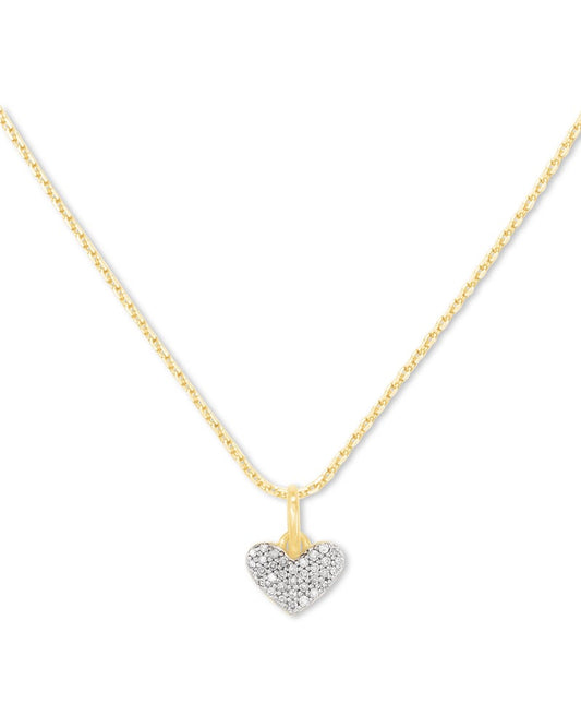  Ari Pave Heart 18k Yellow Gold Vermeil Charm Necklace In White Diamond