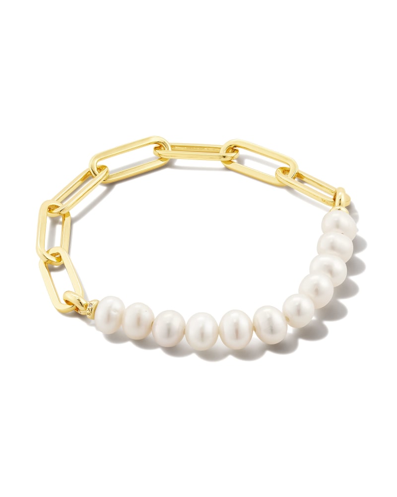  Ashton Gold Half Chain Bracelet In White Pearl