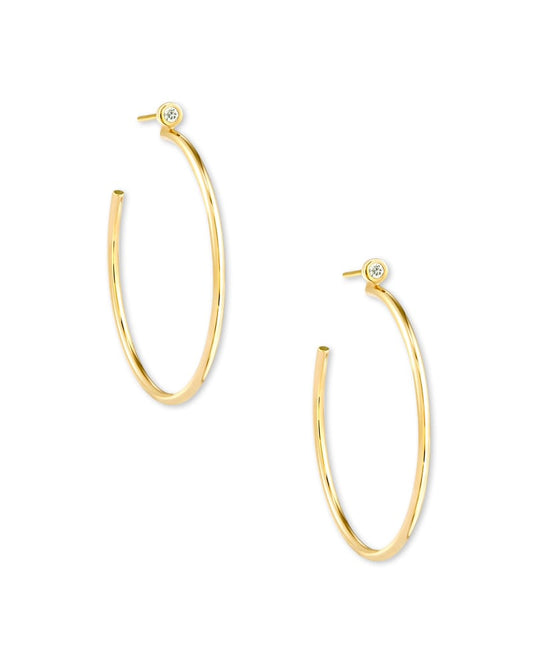  Audrey 14k Yellow Gold Hoop Earrings In White Diamond