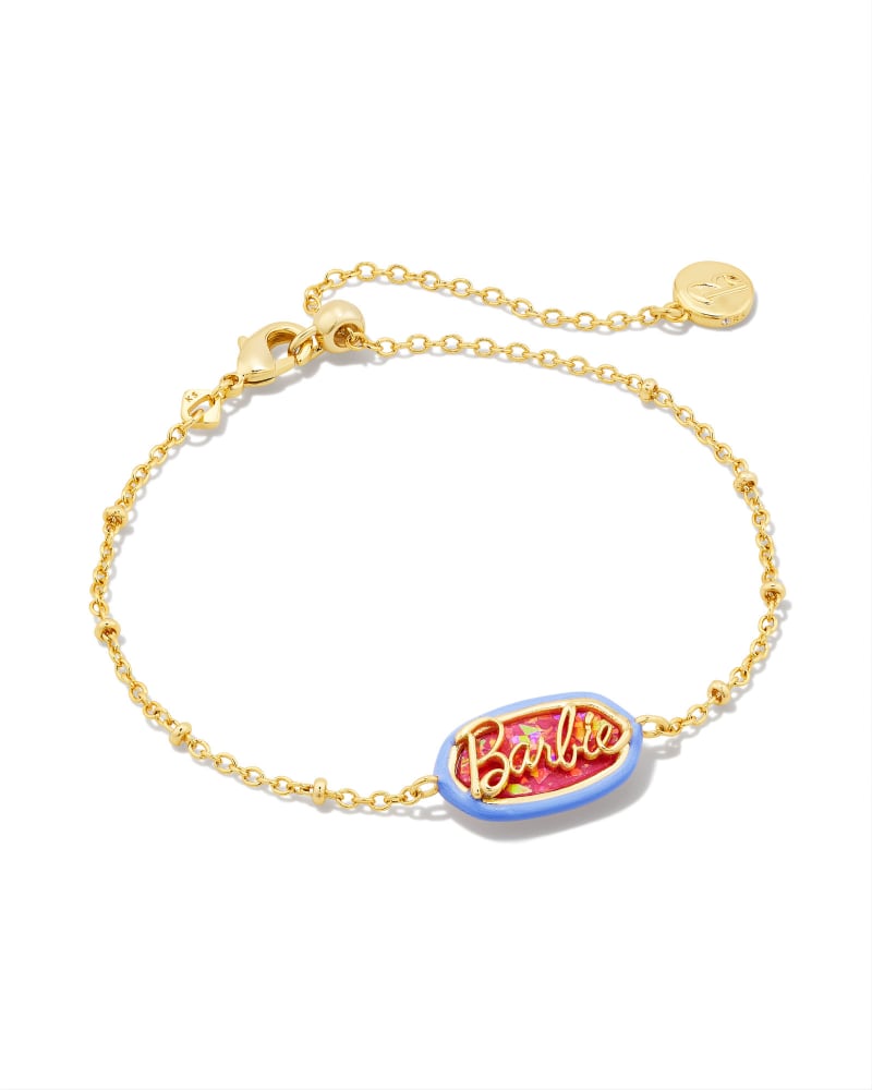  Barbie™ X Kendra Scott Gold Elaina Satellite Reversible Bracelet In Pink Iridescent Glitter Glass