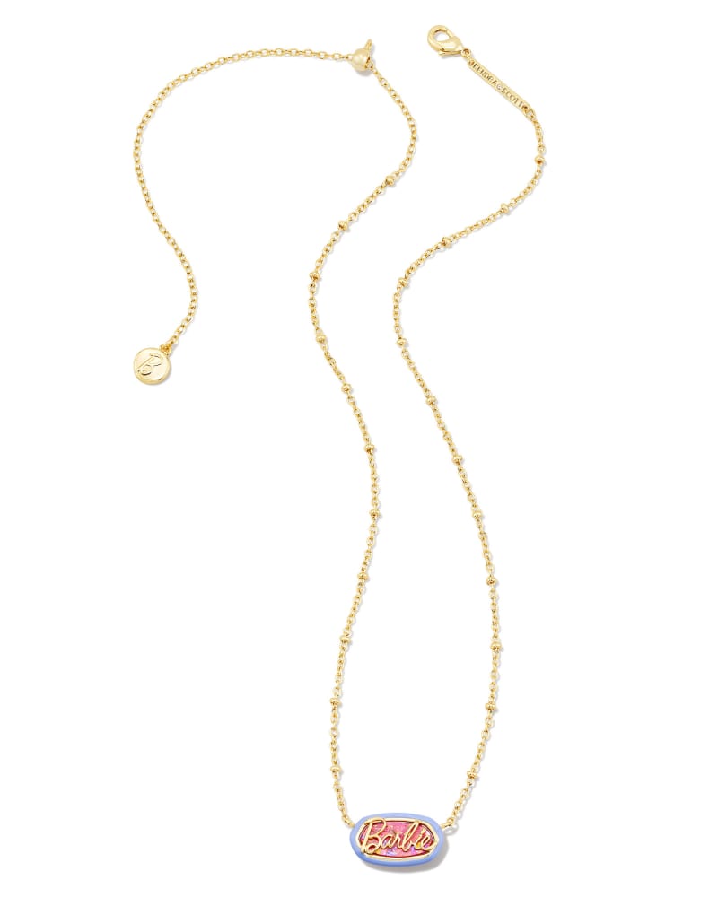  Barbie™ X Kendra Scott Gold Elisa Satellite Reversible Necklace In Pink Iridescent Glitter Glass