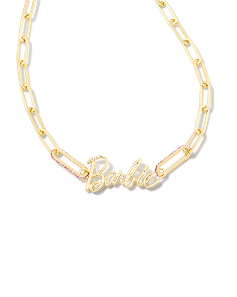  Barbie™ X Kendra Scott Gold Link And Chain Necklace In Pink Crystal