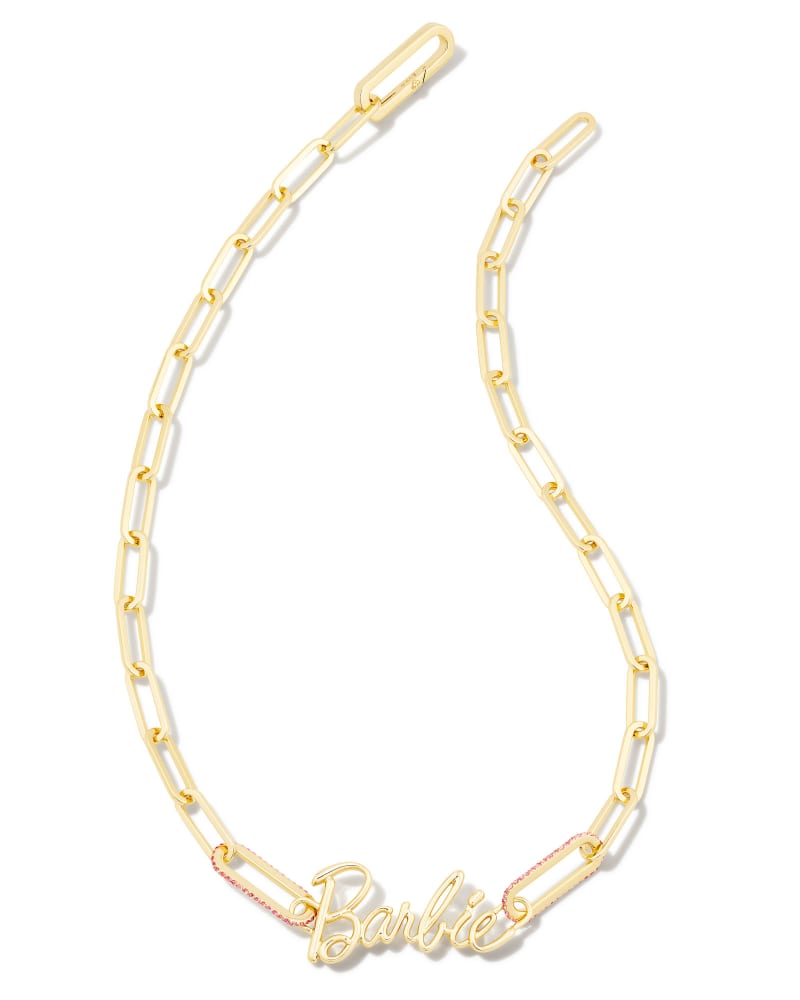  Barbie™ X Kendra Scott Gold Link And Chain Necklace In Pink Crystal