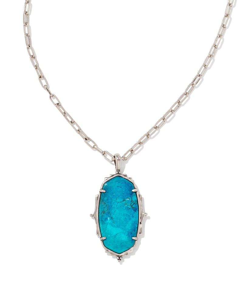  Baroque Ella Vintage Silver Long Pendant Necklace In Variegated Dark Teal Magnesite