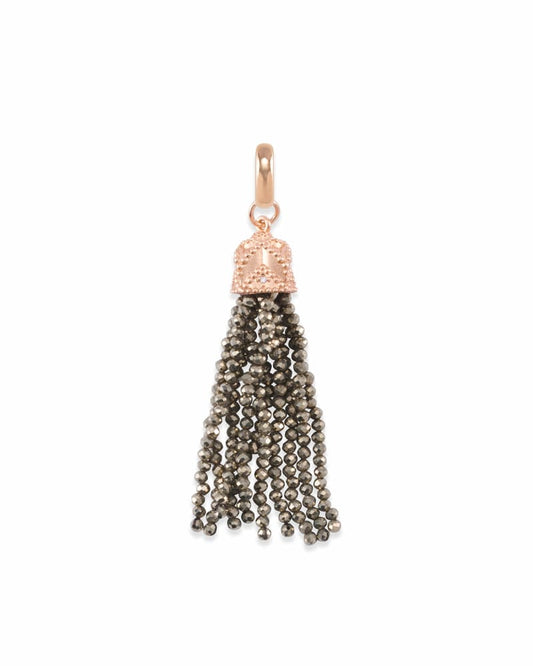  Beaded Rose Gold Tassel Charm In Brown Pyrite