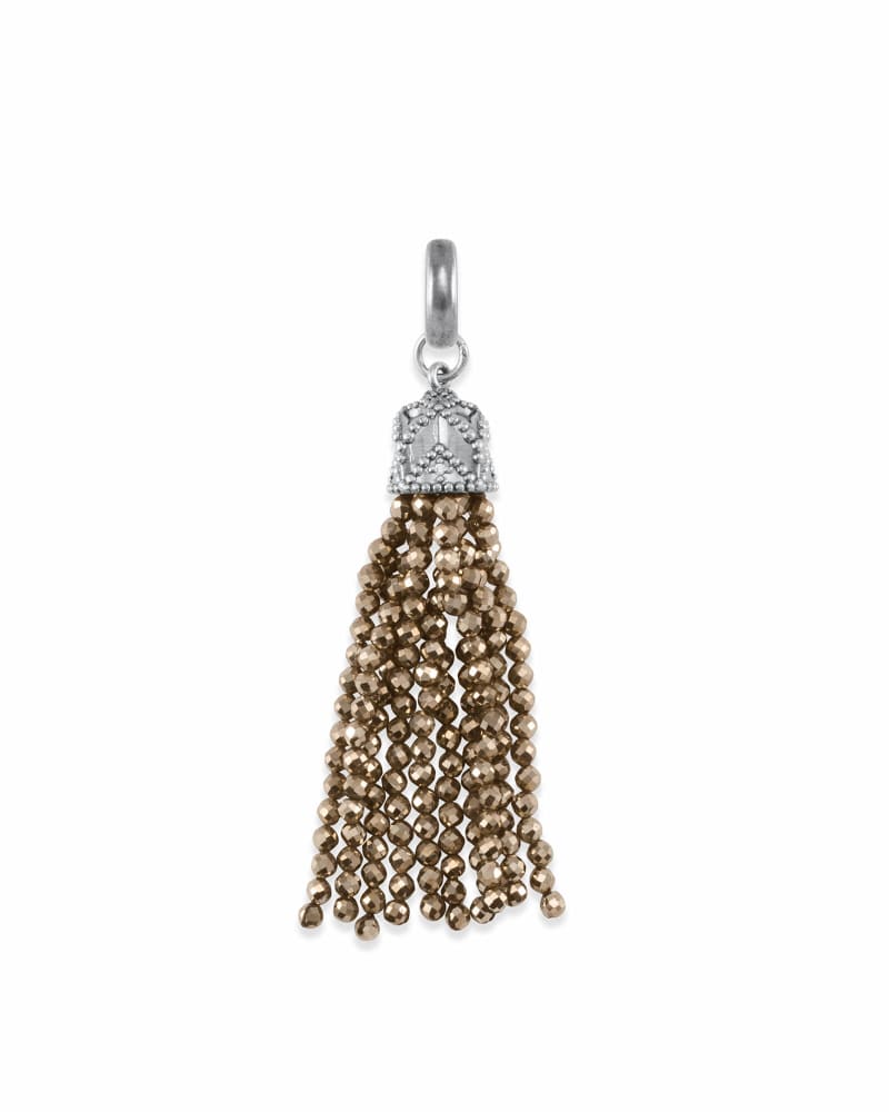  Beaded Vintage Silver Tassel Charm In Brown Pyrite
