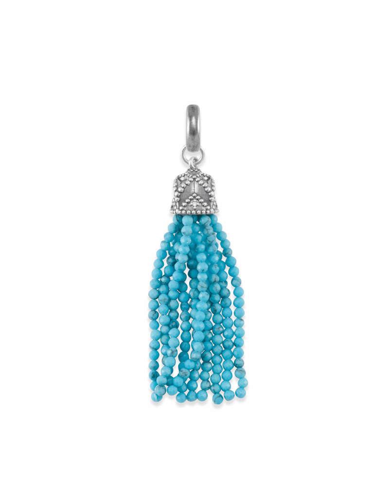  Beaded Vintage Silver Tassel Charm In Turquoise Magnesite