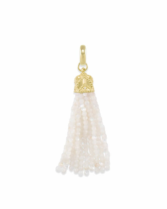  Beaded Gold Tassel Charm In Ivory Pearl