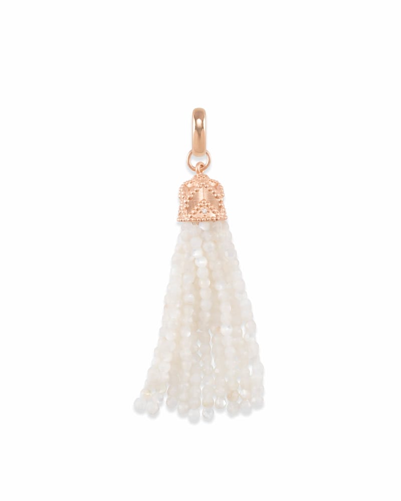  Beaded Rose Gold Tassel Charm In Ivory Pearl