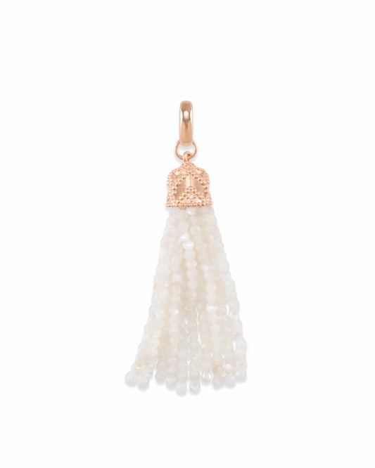  Beaded Rose Gold Tassel Charm In Ivory Pearl